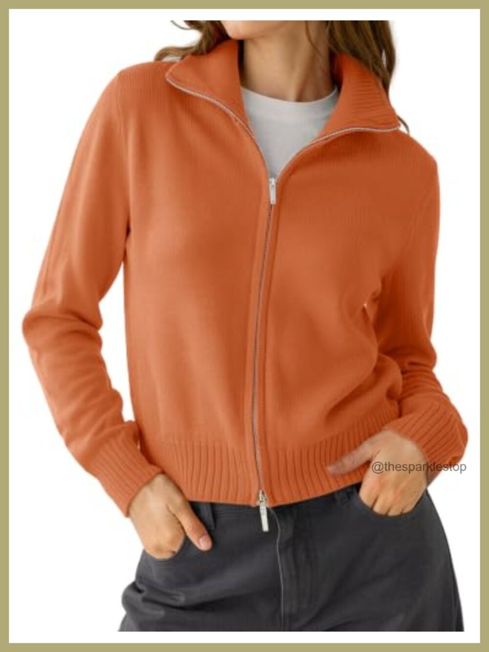 LOMON Women's Cropped Two-Way Zip Cardigan Sweater Knit Jacket